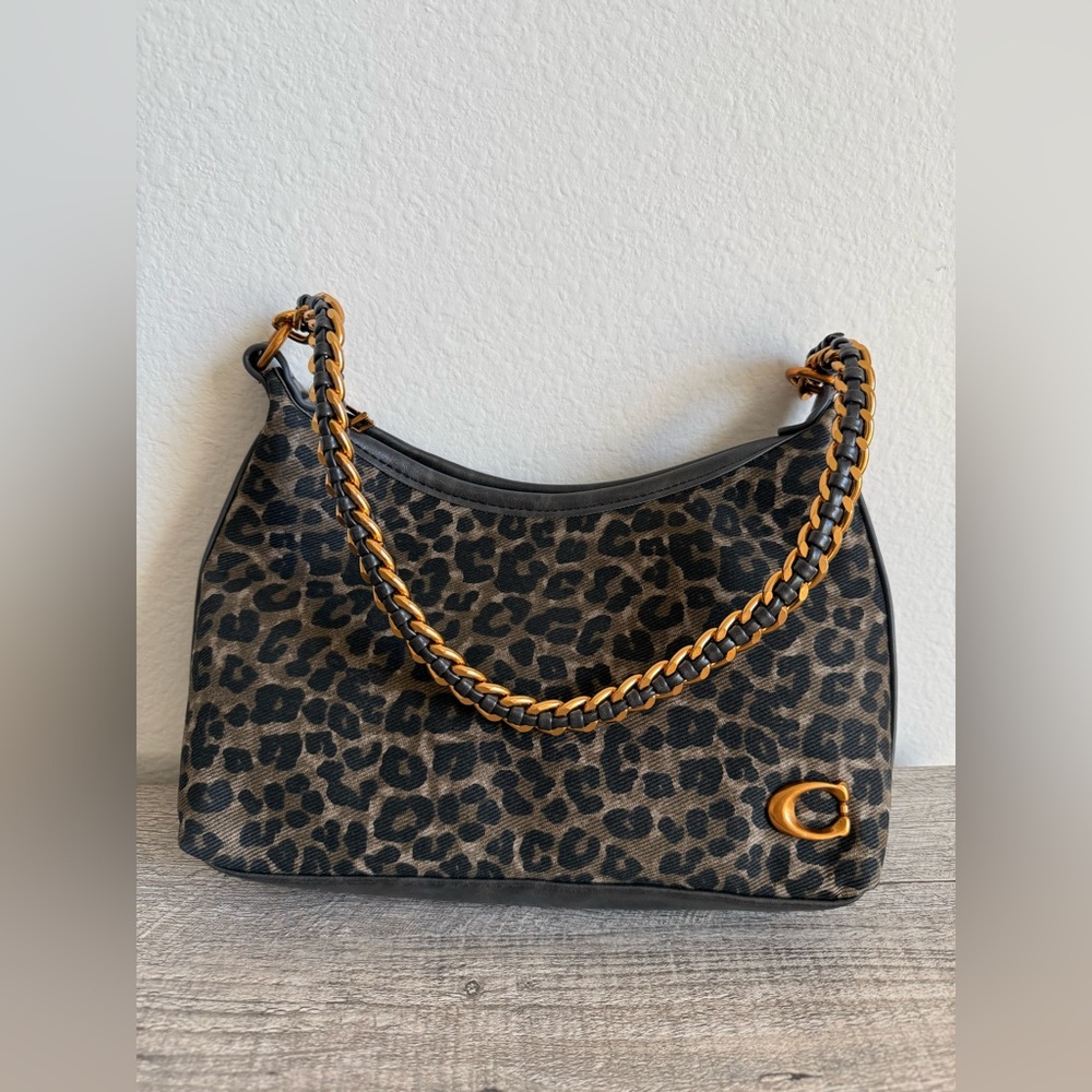 Leopard Print Shoulder Bag with Gold Chain